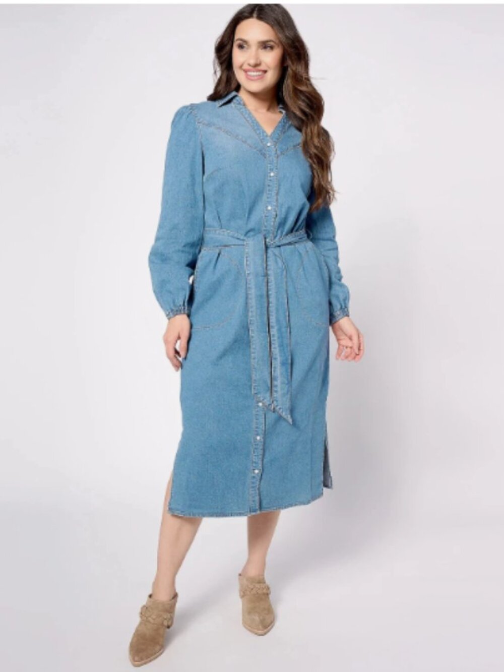 Denim & Co. Canyon Retreat Snap Front Denim Dress-Light Denim-2X-NEW-A623740